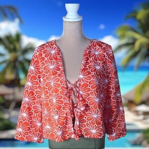 Marc New York Orange and White Patterned Top
